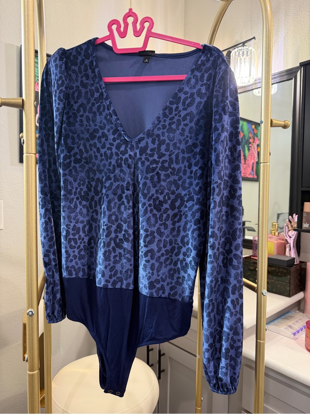 torrid Navy Blue Leopard Print V-Neck Long Sleeve Bodysuit